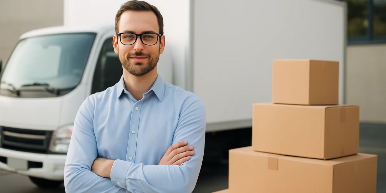 Μεταφορικό φορτηγό με搬κο boxes σε δρόμο της Αθήνας